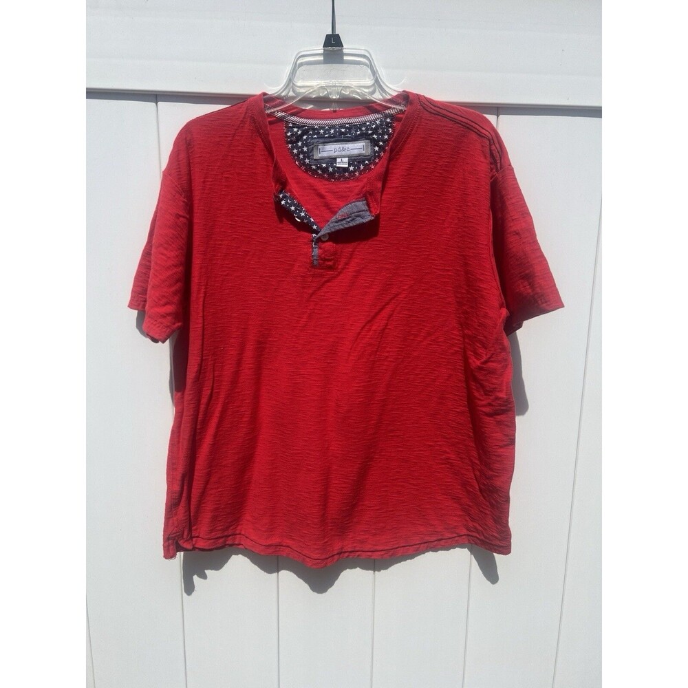 Paper Denim & Cloth Womens Large Short Sleeve Henley T Shirt Boxy Red
